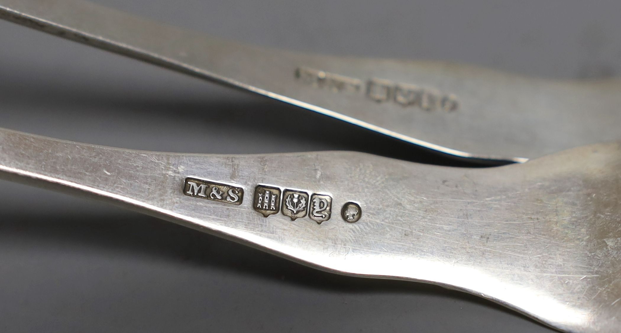A pair of Victorian Scottish silver Kings pattern sauce ladles, by Marshall & Sons, Glasgow, 1855, 14.5cm, 72 grams.